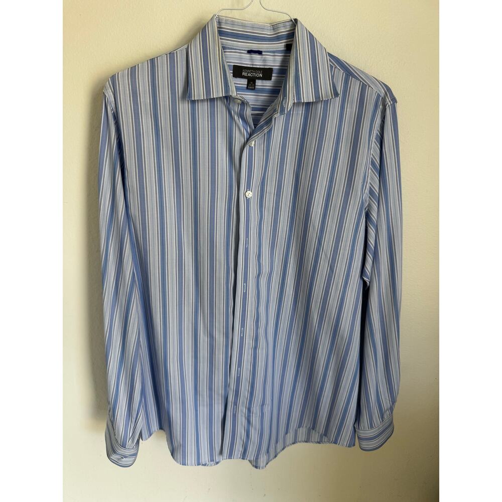 Kenneth Cole Reaction Striped Button Up Shirt Blue Size‎ Large Slim (16) (34-35)
